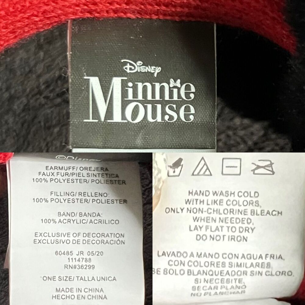 Disney Minnie Mouse Black Faux Fur w/ Red Satin Bows Ear Muffs One Size - NWOT - Picture 11 of 12